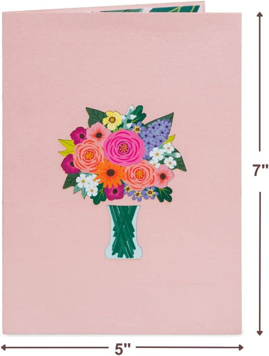 Paper Love 3D Floral Arrangement Pop Up Card, Gift for Birthday, Wedding, Anniversary, Thank You, Get Well, All Occasion or Just Because - 5" x 7" Cover - Includes Envelope and Note Tag
