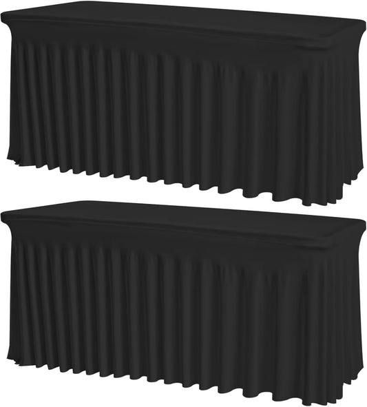 2 Pack Black Rectangle Tablecloths, Washable Stretch Fitted Spandex Table Covers for 6FT Tables, Wrinkle-Free & Reusable Table Cloths,Ideal for Parties, Banquets, Wedding, Buffet,Events