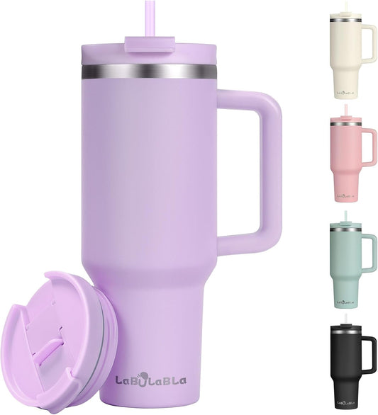 40oz Tumbler with Handle,Double Wall Vacuum Reusable Stainless Steel Insulated Water Bottle,With Leak Proof lid and Straw for Iced or Cold Beverages (Lavender Purple)