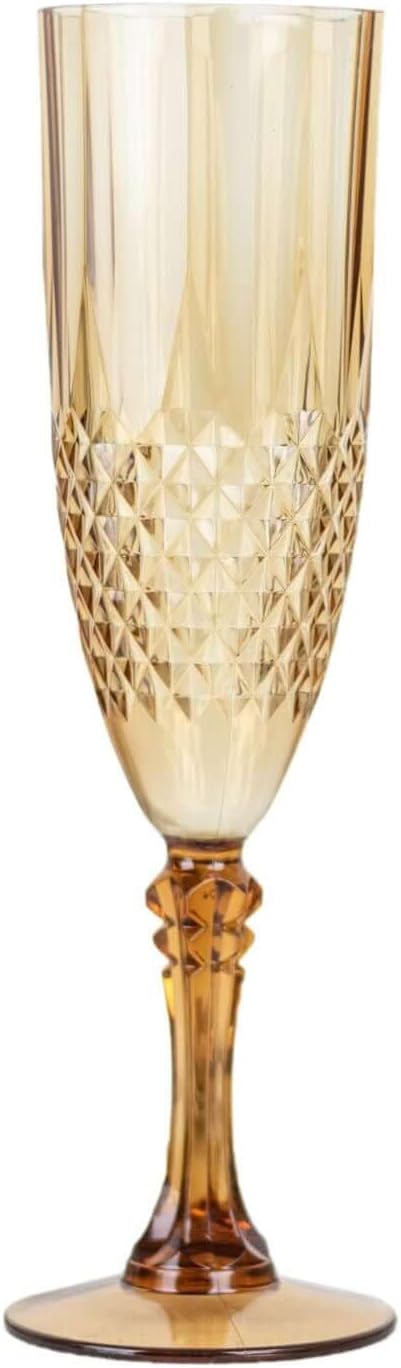 Efavormart 6-Pack Champagne Glasses, 8oz Shatterproof Plastic Crystal Cut Toast Flutes, Amber Gold for Party Celebration Wedding