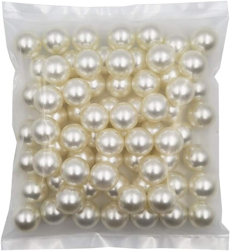 INSPIRELLE 70pcs 20mm (0.79 Inch) Ivory Lustrous ABS Undrilled Art Faux Pearls for Big Containers, Big Size No Hole Makeup Beads Imitation Round Pearl Beads for Table Scatter Home Wedding Decoration