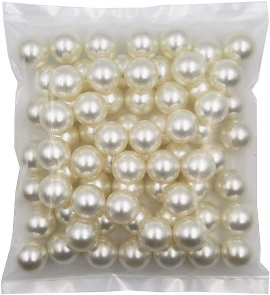 INSPIRELLE 70pcs 20mm (0.79 Inch) Ivory Lustrous ABS Undrilled Art Faux Pearls for Big Containers, Big Size No Hole Makeup Beads Imitation Round Pearl Beads for Table Scatter Home Wedding Decoration