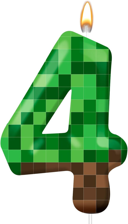 TNT Themed Birthday Cake Candle Number 4 Dynamite Themed Green Candle Cake Topper for Pixel Theme Birthday Party Decoration