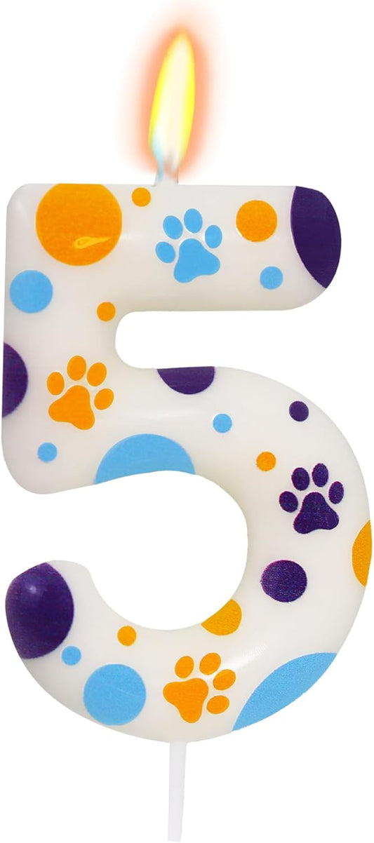 Blue Dog Paw Themed Birthday Candles, Number 5 Blue Dog Birthday Party Supplies, 2.76 inch Cake Topper Decorations, Birthday Decorations for Kids (Number 5)