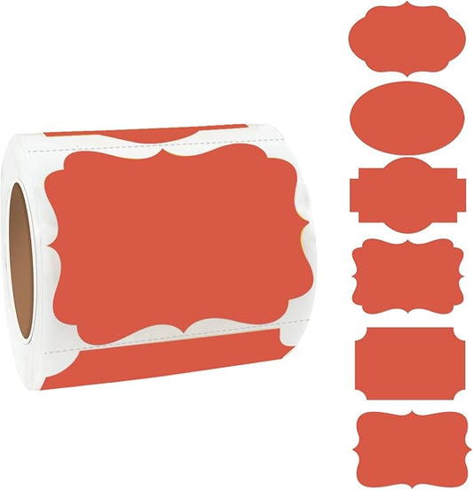 Yeachlaing Red Labels - 250 PCS 3" x 2" Fancy Shape Stickers for Storage Box or Food Jars