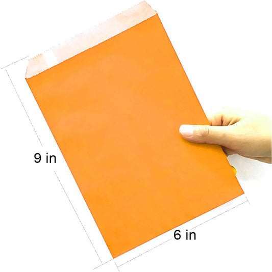 AZOWA Candy Buffet Bags Orange 6 x 9 In Large Paper Treat Bags Pack of 100