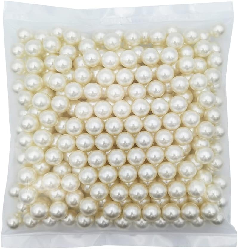 INSPIRELLE 340pcs 12mm Ivory Polished ABS Undrilled Art Faux Pearls for Vase Fillers, No Hole Makeup Beads to Hold Brush Lipstick, Imitation Round Pearl Beads for Table Scatter Home Wedding Decoration