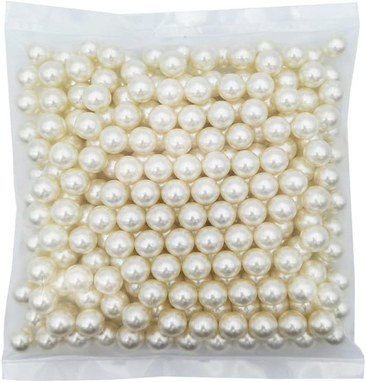 INSPIRELLE 340pcs 12mm Ivory Polished ABS Undrilled Art Faux Pearls for Vase Fillers, No Hole Makeup Beads to Hold Brush Lipstick, Imitation Round Pearl Beads for Table Scatter Home Wedding Decoration