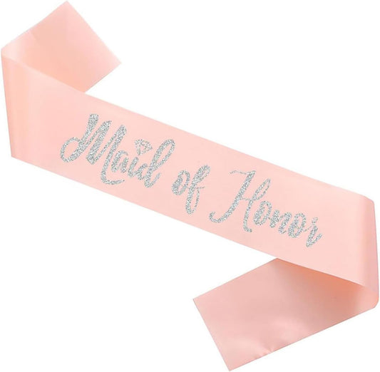 Maid of Honor Sash, Rose Gold Sash with Silver Glitter Letter Bachelorette Party Sash for Bridal Shower Wedding Party Accessories Supplies Engagement Gifts