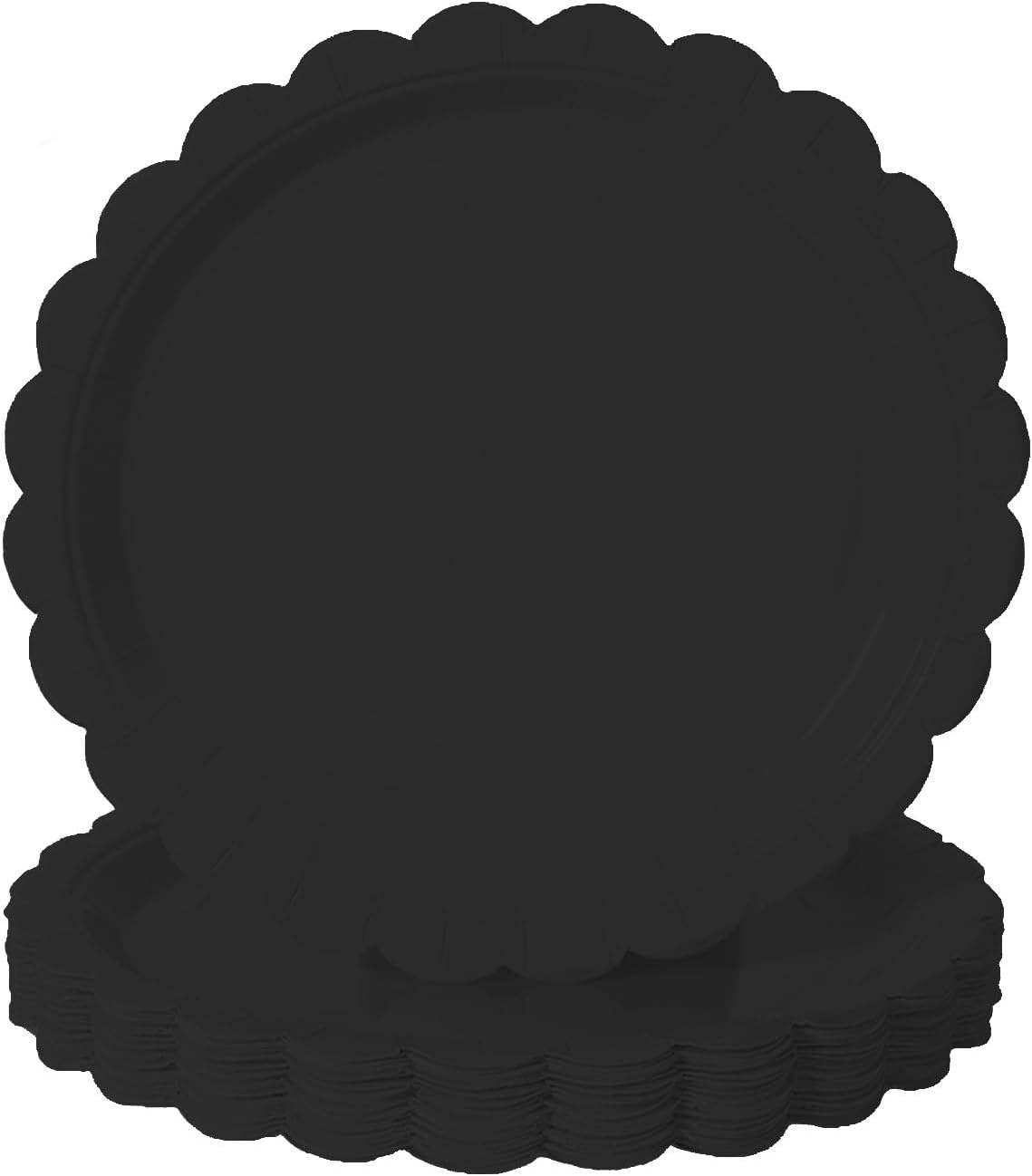 BEFORYOU 50PCS Scalloped Disposable Paper Plates Dessert Cake Party Plates for Baby Shower, Wedding,Bridal Shower Birthday Party Supplies (Black, 7IN)
