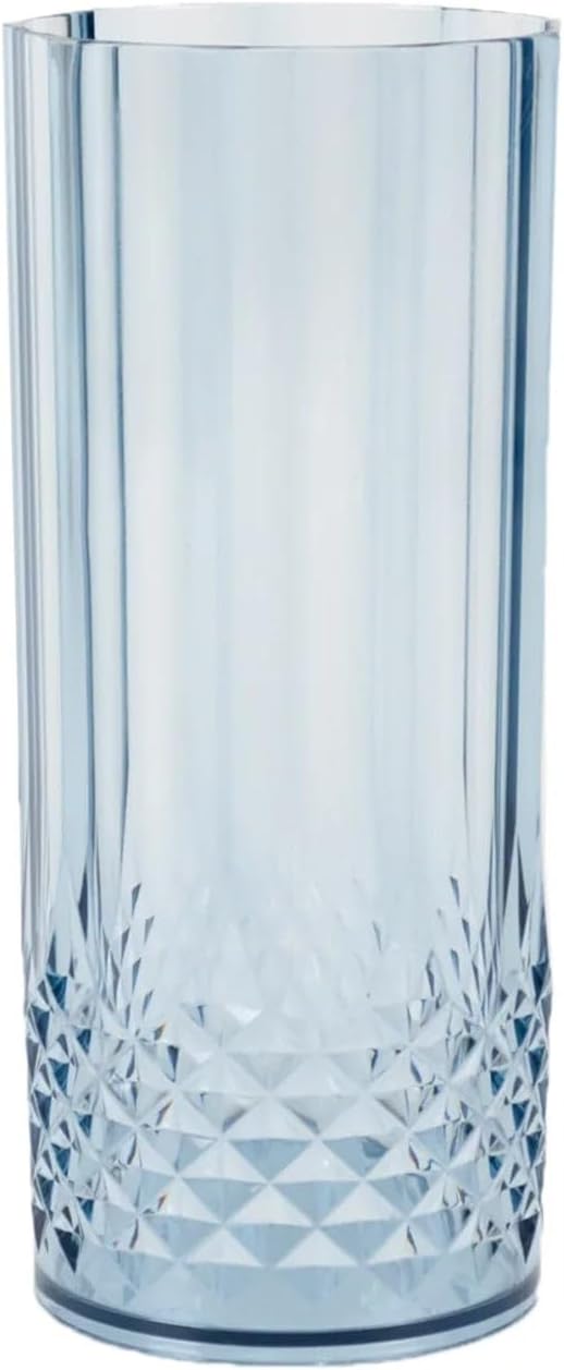 Efavormart 6-Pack Plastic Highball Glasses, 14oz Shatterproof Crystal Cut Drink Glasses for Kitchen Mojito Whiskey Cocktail, Dusty Blue