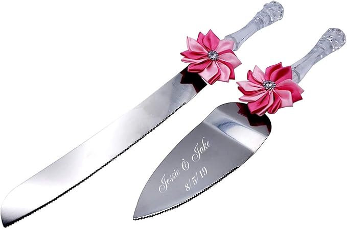 GIFTS INFINITY Personalized Wedding Cake Knife and Server Set with Engraving – Cake Cutting Utensil Set, Keepsake Gift for Wedding, Anniversary, Reception, Birthday & Other Occasions (Pink & PK)