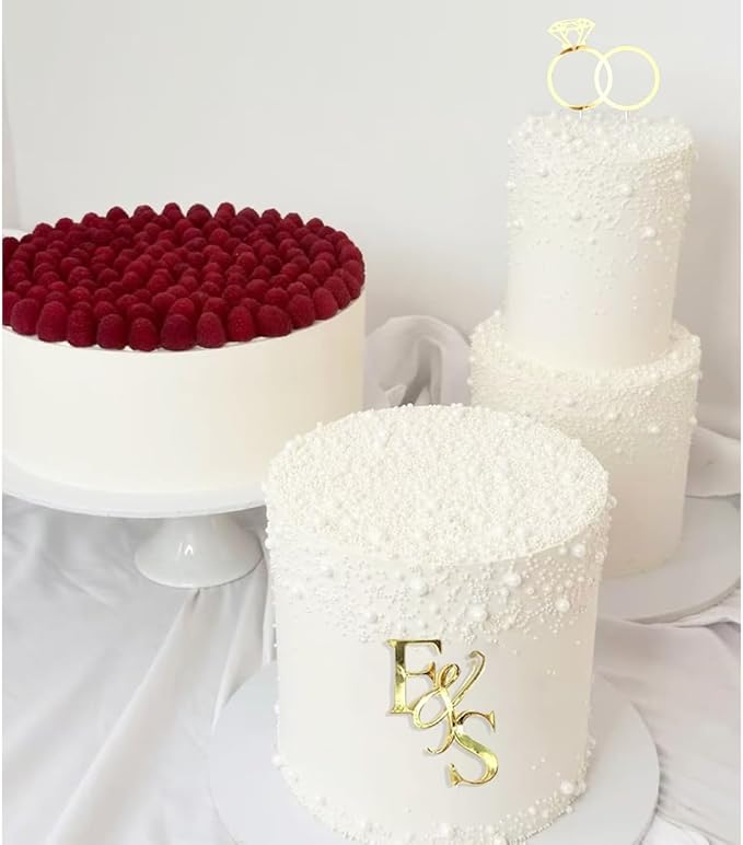 Wedding Cake Topper Diamond Ring Cake Topper with 26 Letter Personalize Bride and Groom Initial Sign