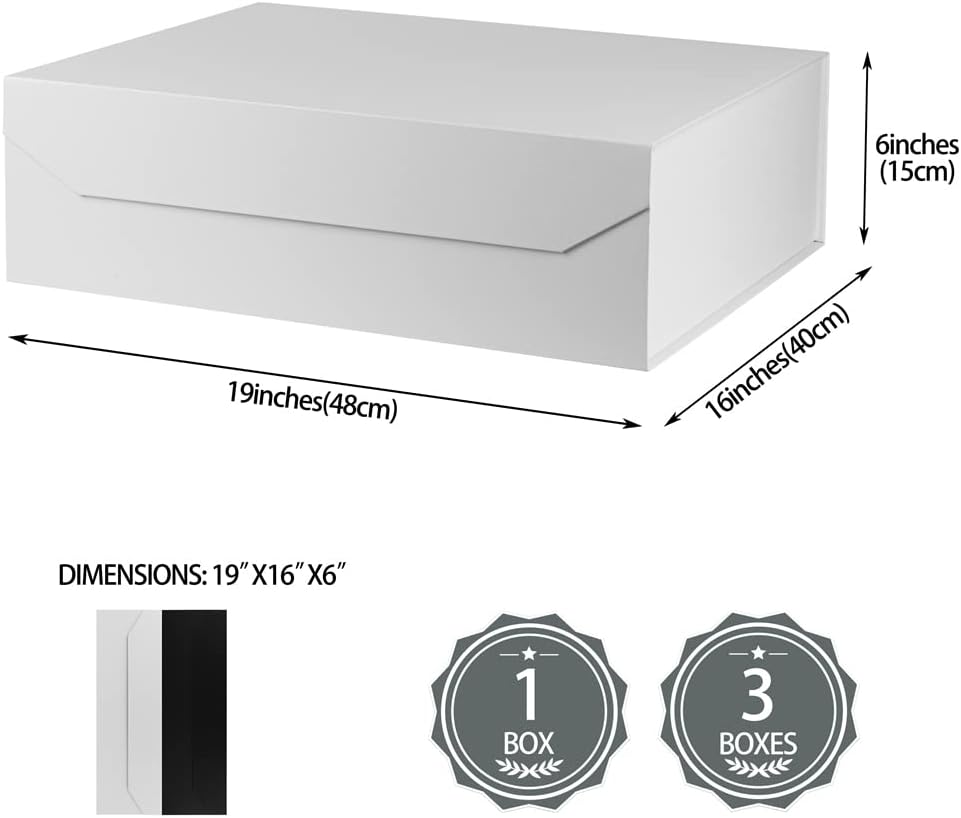 1 Pcs Matte White Extra Large Gift Box with Lid, 19x16x6 Inches, Hard Magnetic Giant Gift Boxes for Presents Clothes Robe Wedding Dress Sweater,Reusable Foldable Bridesmaid Proposal Box