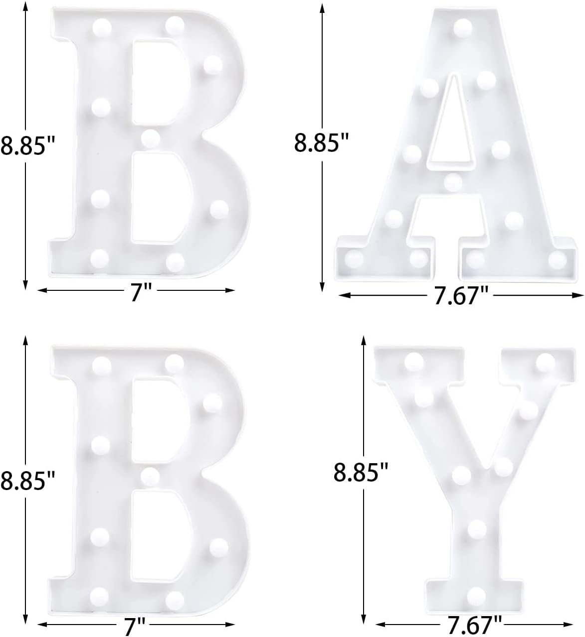 4 LED Baby Marquee Logo Light, Warm White Glowing Letters Perfect for Baby Shower Party, Birthday Party, Home Bedroom Nursery Table Wall Decor