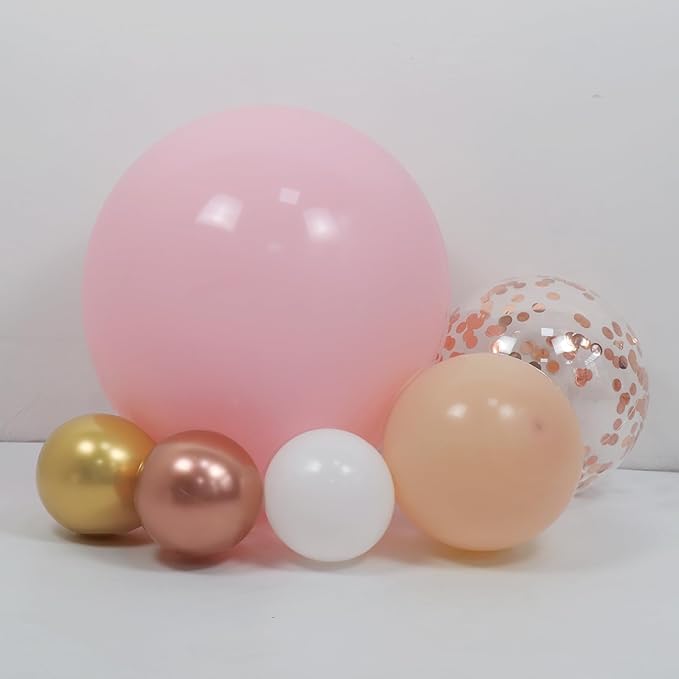 Rose Gold Balloons Arch Garland Kit 164pcs Pastel Pink Chrome Gold Balloon in Different Sizes with Confetti Balloons for Mothers Day Bridal Shower Princess Girl Birthday Baby Shower Party Decorations