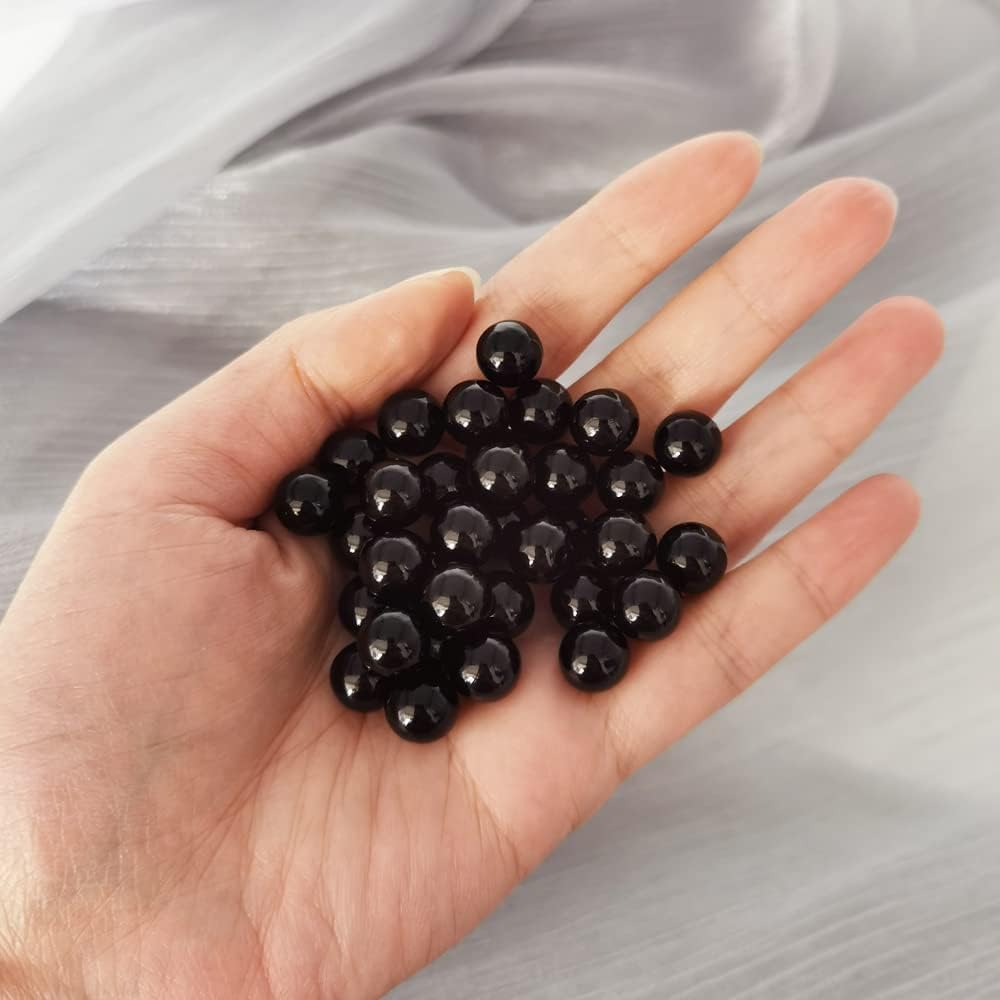 INSPIRELLE 10mm Black Undrilled ABS Art Faux Pearls for Vase Fillers, 580pcs No Hole Makeup Beads to Hold Brush Eyeliner, Imitation Round Pearl Beads for Table Scatter Home Wedding Decoration