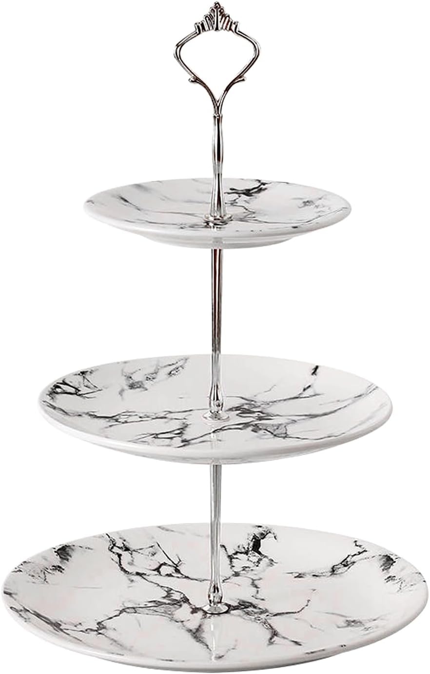 3 Tier Porcelain Cupcake Stand, Marble Pattern Tiered Serving Tray Cake Stand, Dessert Display Holder for Wedding Party Birthday and Home Décor