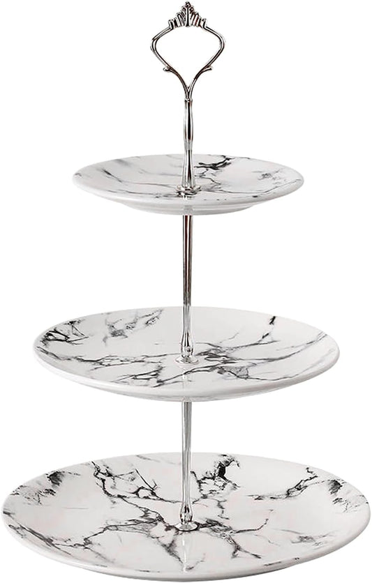 3 Tier Porcelain Cupcake Stand, Marble Pattern Tiered Serving Tray Cake Stand, Dessert Display Holder for Wedding Party Birthday and Home Décor