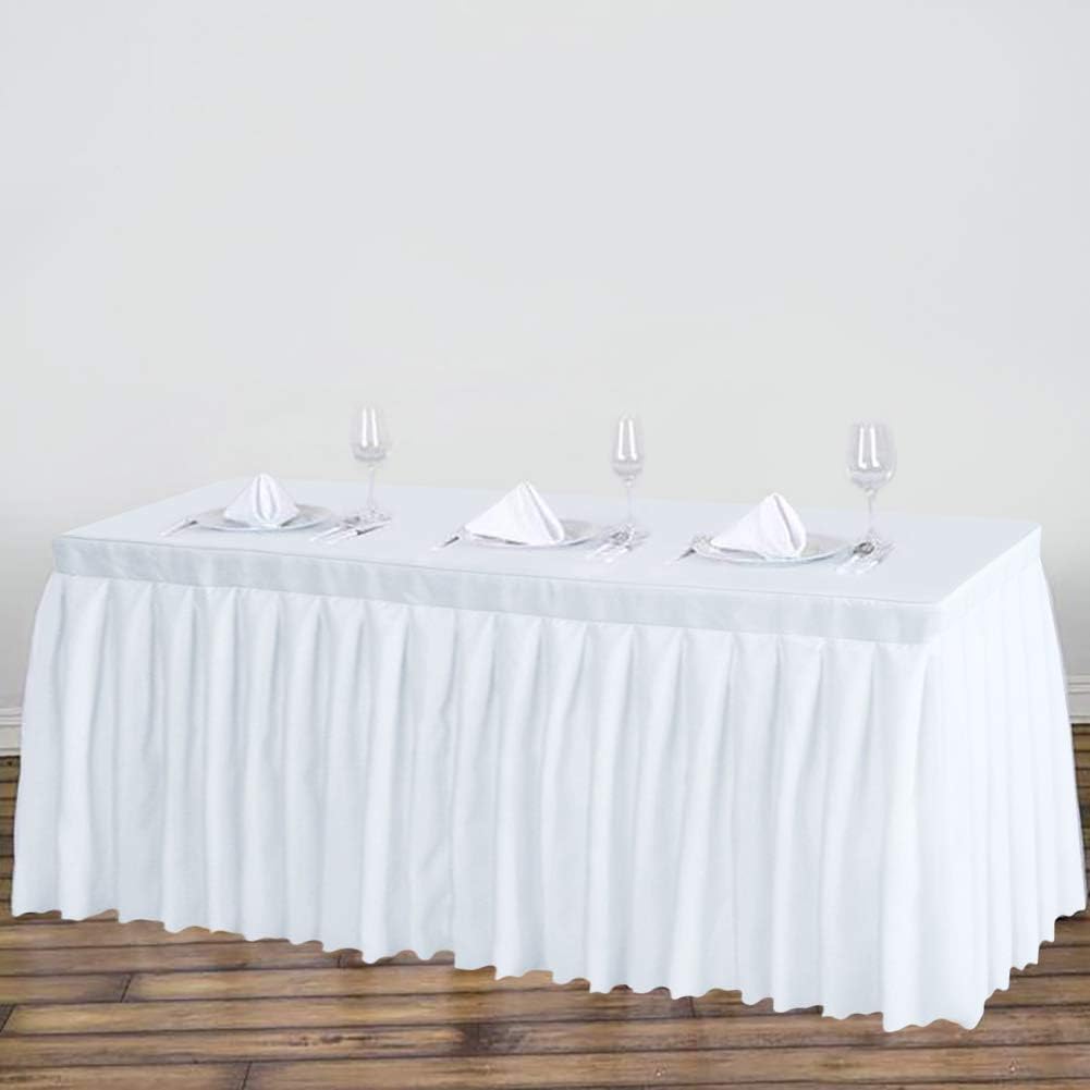 Surmente 10 Pack White Table Skirt, 14ft Polyester Tablecloth for Weddings, Banquets, or Restaurants