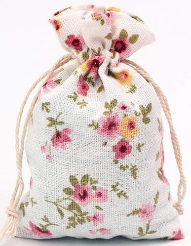 Autupy 20 Pack Floral Burlap Drawstring Bags Packing Storage Linen Jewelry Pouches Sacks for Christmas Wedding Party Shower Birthday, 5.5 x 3.9 Inch