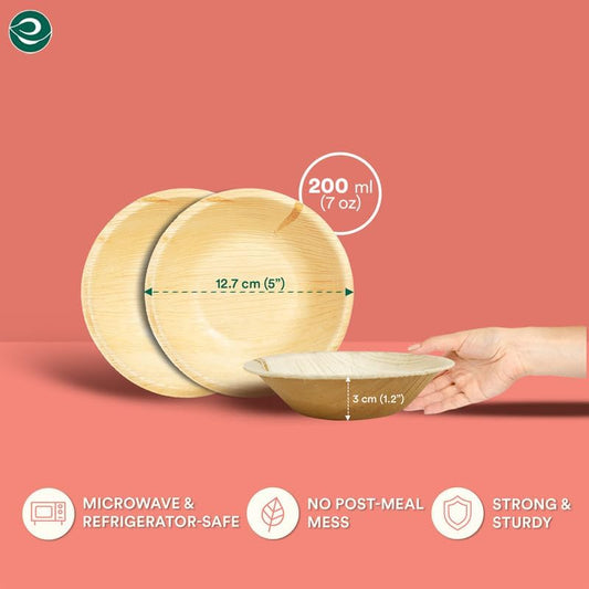 ECO SOUL Palm Leaf Bowl 100 pc, Small 5" (8 Oz) | Round Like Bamboo Bowls, Compostable, Biodegradable, Disposable Palm Leaf Bowls Eco-friendly | Sturdy, Microwave & Oven Safe