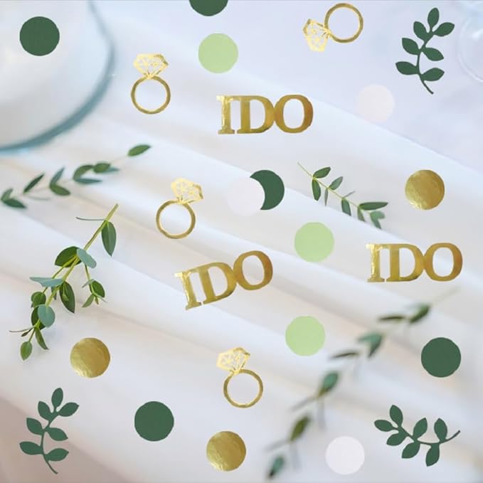 280PCS Greenery Bridal Shower Table Confetti Decorations, Sage Green I DO Diamond Ring Confetti Decor for Wedding Engagement Bachelorette Bride to Be Party