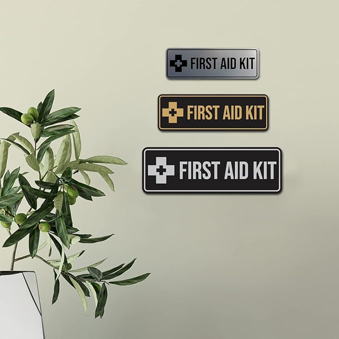 Standard First Aid Kit Sign (Black Gold) - Large (5 Pack)