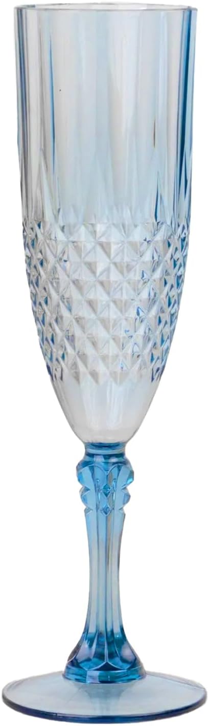 Efavormart 6-Pack Champagne Glasses, 8oz Shatterproof Plastic Crystal Cut Toast Flutes, Dusty Blue for Party Celebration Wedding