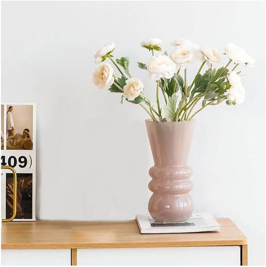 10-inch Tall Glass vase, a Simple and Sturdy Flower Container, Perfect for Dining Tables, Living Room and Table Placement (Pink)