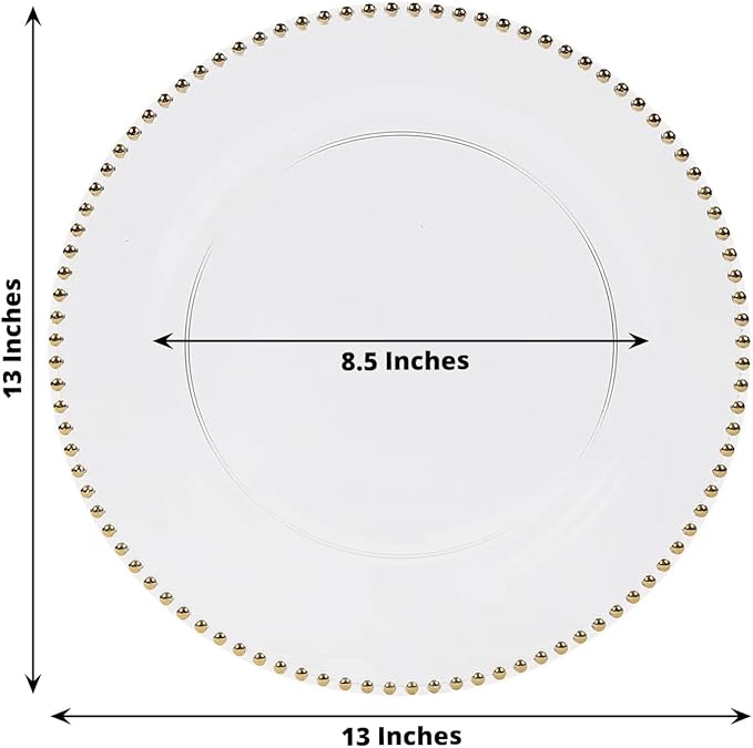 Efavormart 10 Pack Clear Gold Economy Plastic Charger Plates with Beaded Rim, Round Decorative Serving Plates - 13"