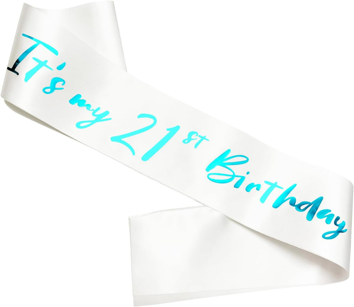 21st Birthday Sash, White Satin Soft Sashes with Blue Foil Letter, Birthday Decorations for Girls Happy 21st Birthday Party Favor Supplies,White Blue