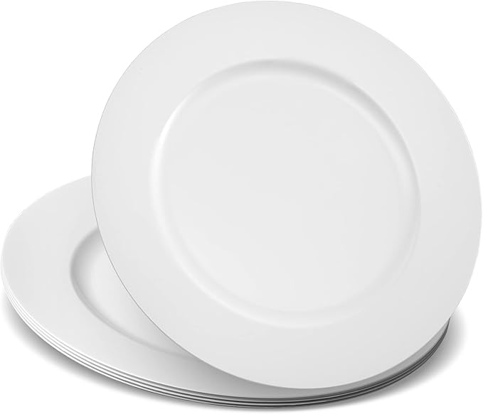 13'' Party Chargers Large Plates & Platters Great for Elegant Party's Weddings Tableware Great for Serving dish White, Pack of 6