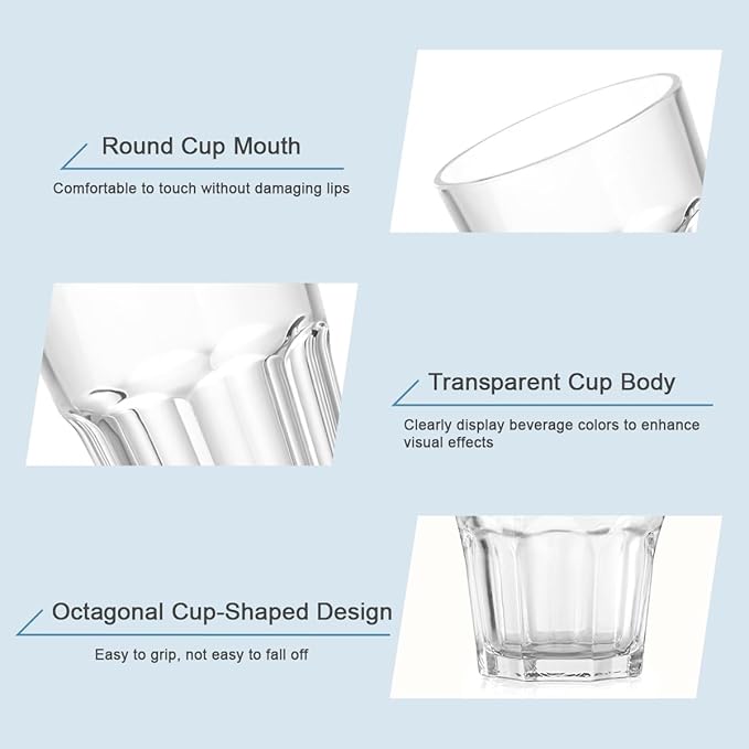 8Pcs Plastic Drinking Glasses, SHAIDOJIO Plastic Tumblers Reusable Drinking Cups, Clear Acrylic Glasses Drinkware 7.1oz, Stackable Unbreakable Cup for Beer Wine Juice Milk, Party and Picnic