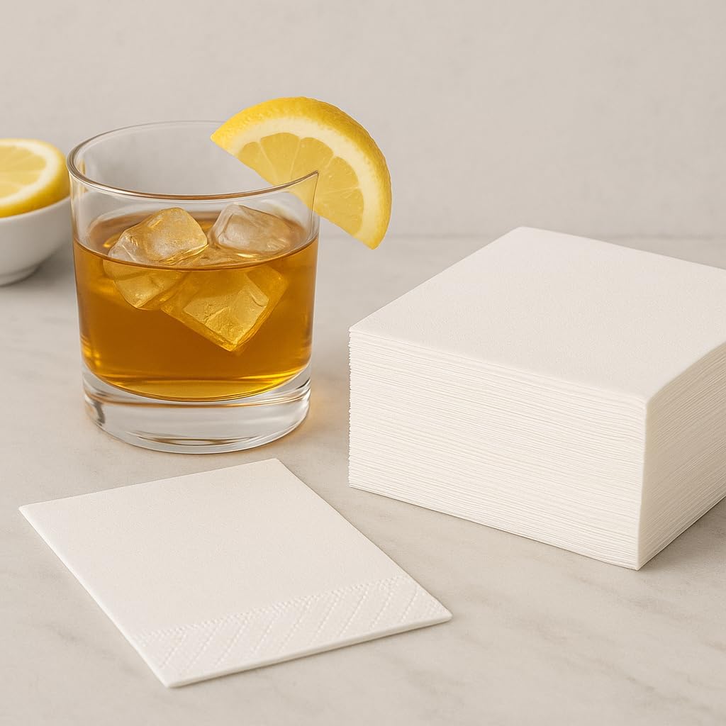 White Cocktail Napkins - 200 count! 2-Ply, Soft, Absorbent, Disposable Paper Napkins for Drinks, Parties, Events, Bars & Weddings! 5x5 inch Square