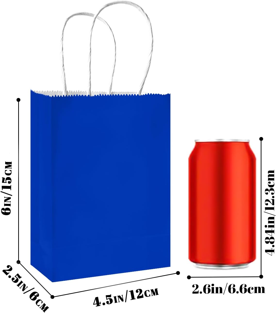 qiqee 50-Packs Diamond Blue Paper Gift Bags with Handles Bulk 4.5"x2.5"x6" Mini Size Party Favor Bags Multiple Uses