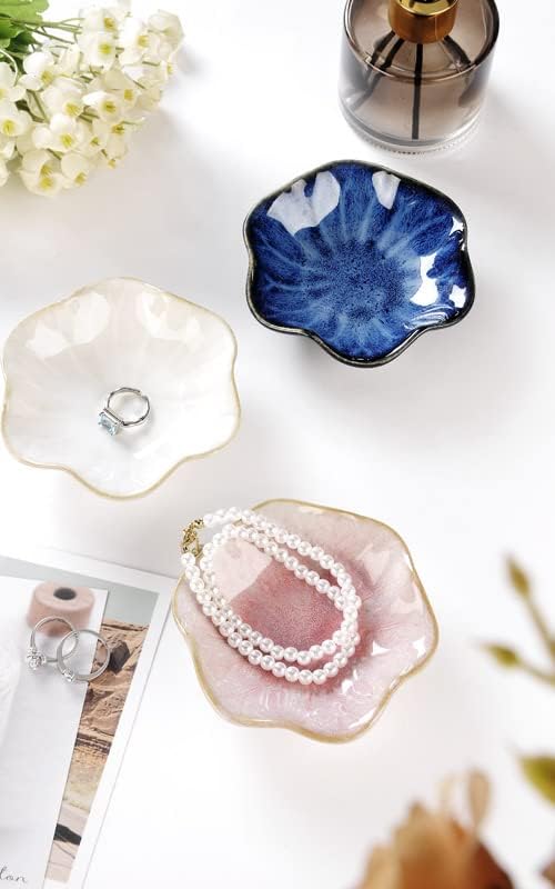 Lotus Leaf Shape Decorative Ring Tray, Small Key Bowl, Ceramic Trinket Tray Jewelry Dish Organizing Necklace Earrings, Home Decoration for Mom Best Friend Sister, Blue.