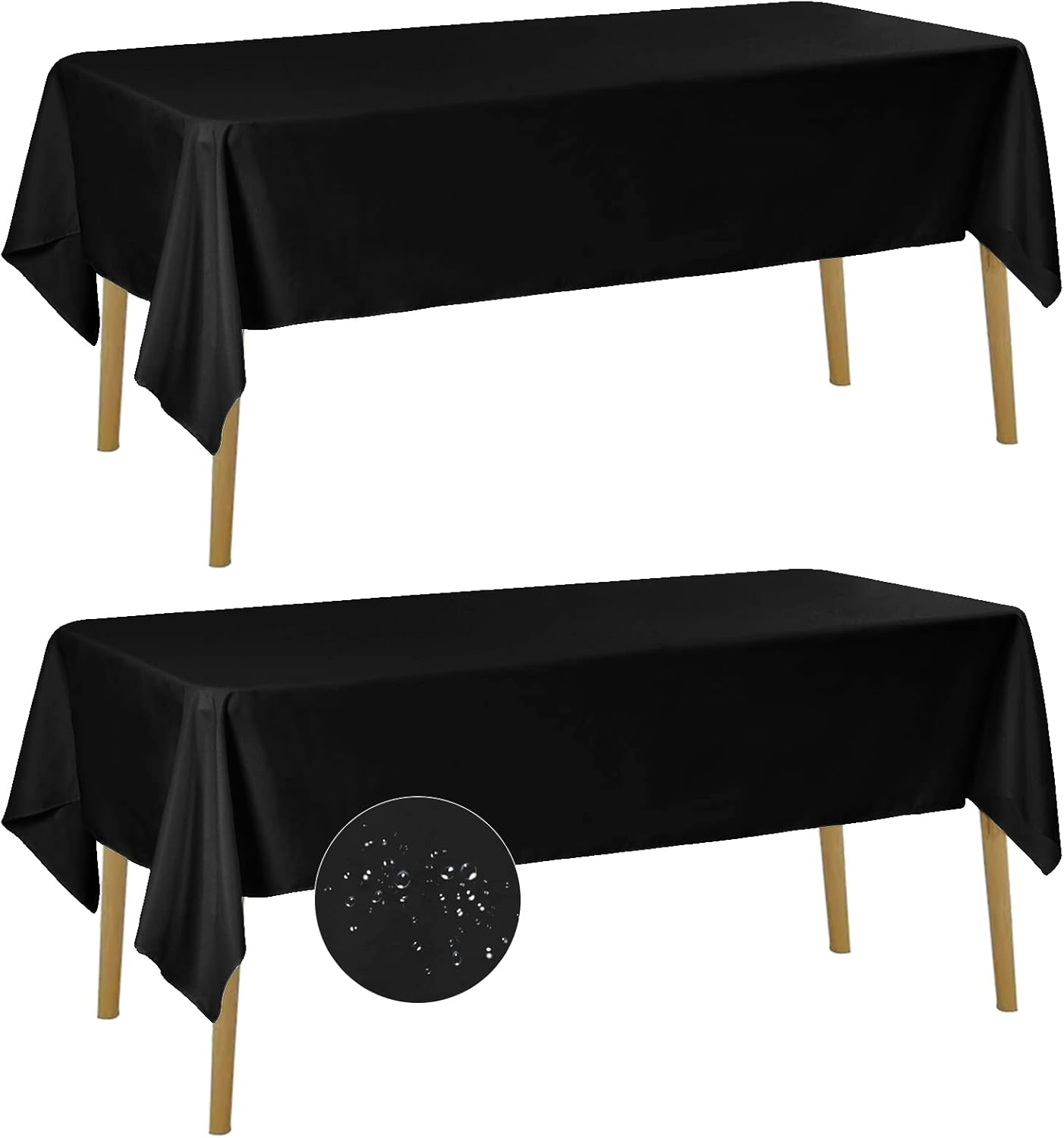Fokitut 2 Pack Waterproof Rectangle Tablecloth, 60x120 Inch,Stain Resistant and Wrinkle Polyester Table Cloth, Fabric Table Cover for Kitchen Dining, Wedding, Party, Holiday Dinner-Black