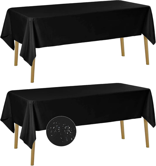 Fokitut 2 Pack Waterproof Rectangle Tablecloth, 60x120 Inch,Stain Resistant and Wrinkle Polyester Table Cloth, Fabric Table Cover for Kitchen Dining, Wedding, Party, Holiday Dinner-Black