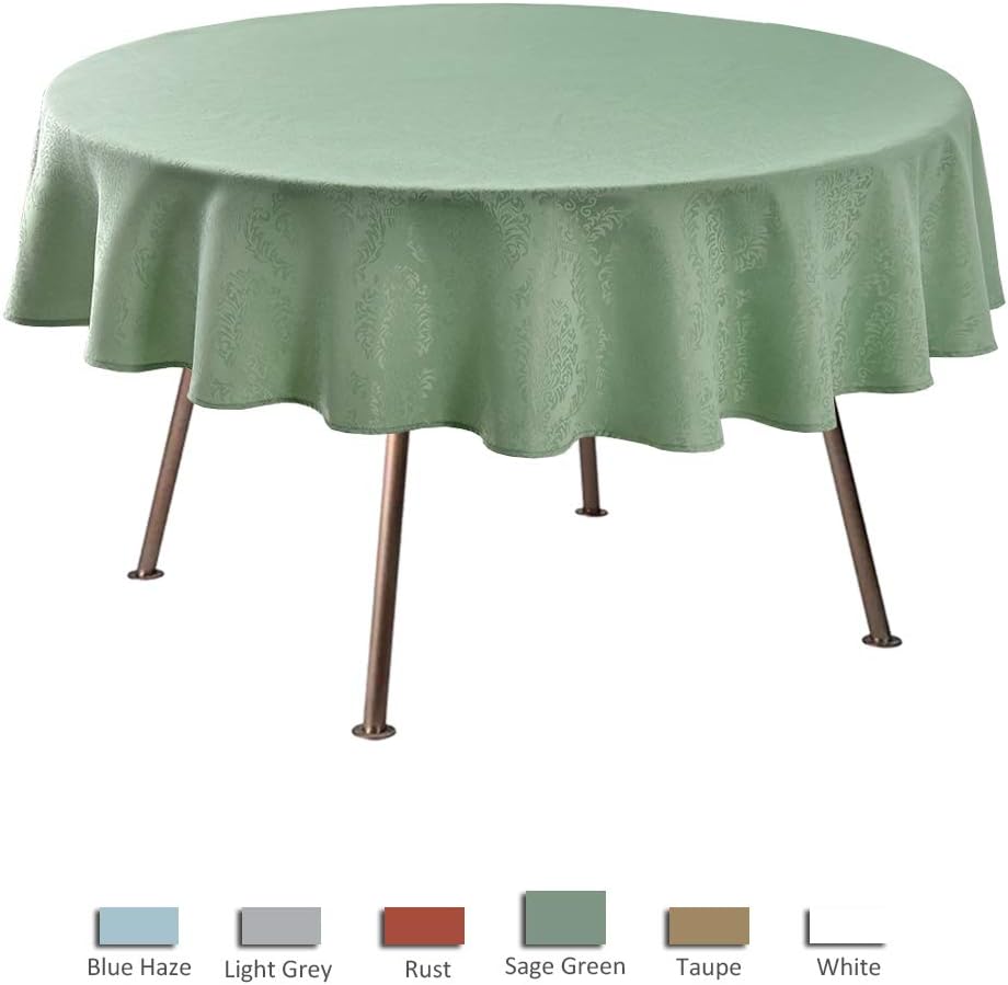 maxmill Jacquard Round Table Cloth Damask Design Waterproof Antiwrinkle Heavy Weight Soft Tablecloths for Circular Table Cover and Kitchen Dinning Tabletop Round 70 Inch Sage Green