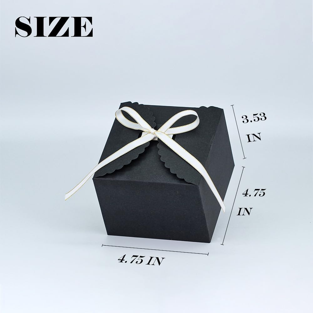 Small Black Boxes for Gifts, 10 PCS Premium Gift Box with Ribbon for Thanksgiving, Anniversaries, Party, Birthday, Graduations, and More(4.75” x 4.75” x 3.53”)