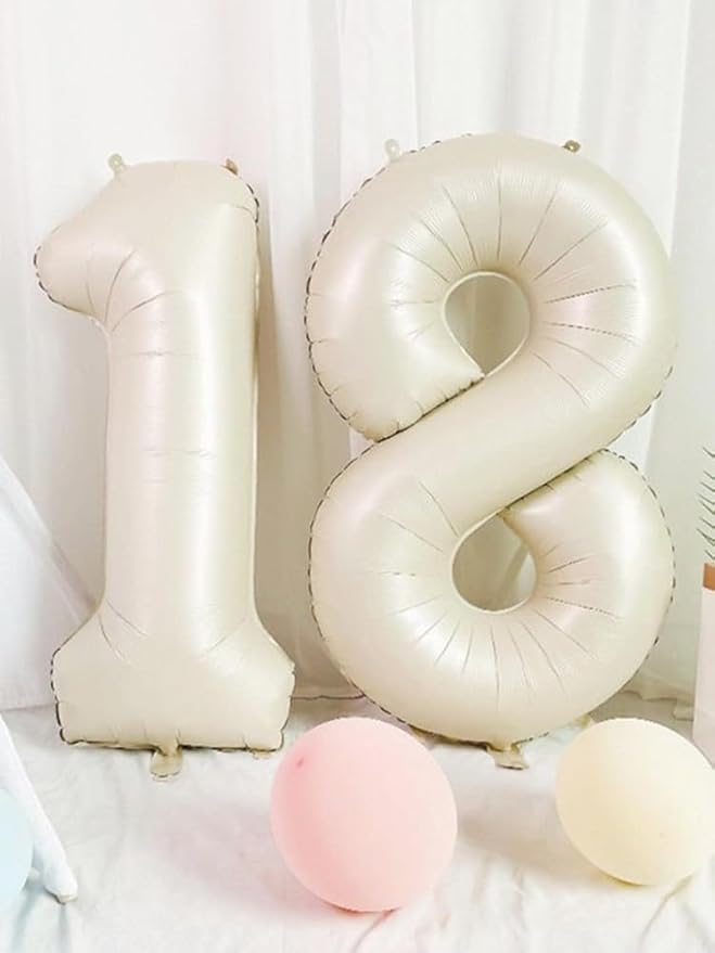 40 Inch Number 8 Balloon, Cream White 8 18 28 80 Birthday Balloons for Men Boys, 8th Birthday Decorations Party Supplies, Wedding, Graduations