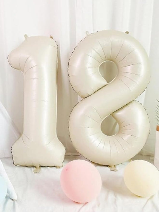 40 Inch Number 8 Balloon, Cream White 8 18 28 80 Birthday Balloons for Men Boys, 8th Birthday Decorations Party Supplies, Wedding, Graduations