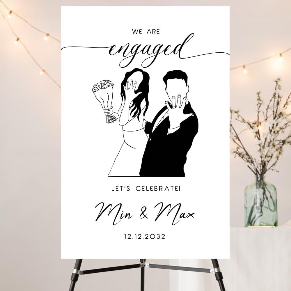 Personalized Engagement Welcome Sign – Minimalist Engagement Party Yard Sign – We’re Engaged Signs – Engagement Party Decorations for Couple - She Said Yes! (Version 14)
