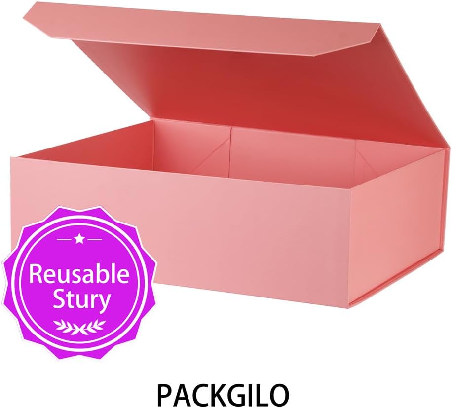 Pink Extra Large Gift Box with Lid 1 Pcs 19x16x6 Inches, Gift Box large Pink Gift Boxes for Presents Clothes Robe Wedding Dress Sweater,Reusable Foldable Bridesmaid Proposal Box（Matte）
