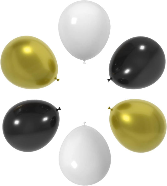 60 Pcs 12-Inch Latex Balloons in Black, White, and Gold - Perfect for Christmas, New Year, Graduation, Birthday, Baby Shower, and Wedding Party Decorations
