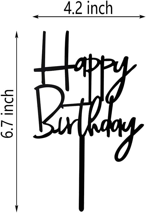 Happy Birthday Cake Topper for Birthday Party Decorations (Black Acrylic)