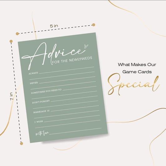Bridal Shower Games Cards, Advice for The Newlyweds, Bridal Shower Game 25 Guests, Engagement Party Wedding Games for Guests, Minimalist Green Wedding Party Supplies - C01