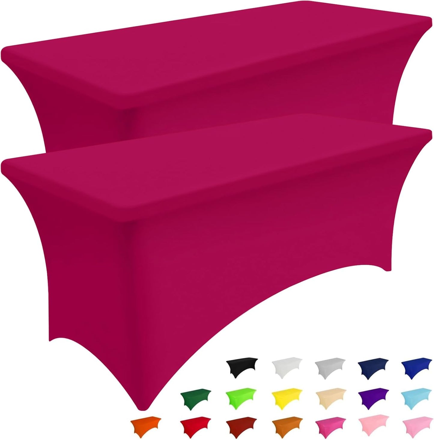 Smiry 2 Pack Spandex Table Cloth 4FT, Elastic Fitted Stretch Tablecloths for Rectangle Tables, Washable Table Cover for Outdoor, Wedding, Banquet & Parties (Fuchsia, 48Lx30Wx30H Inch)