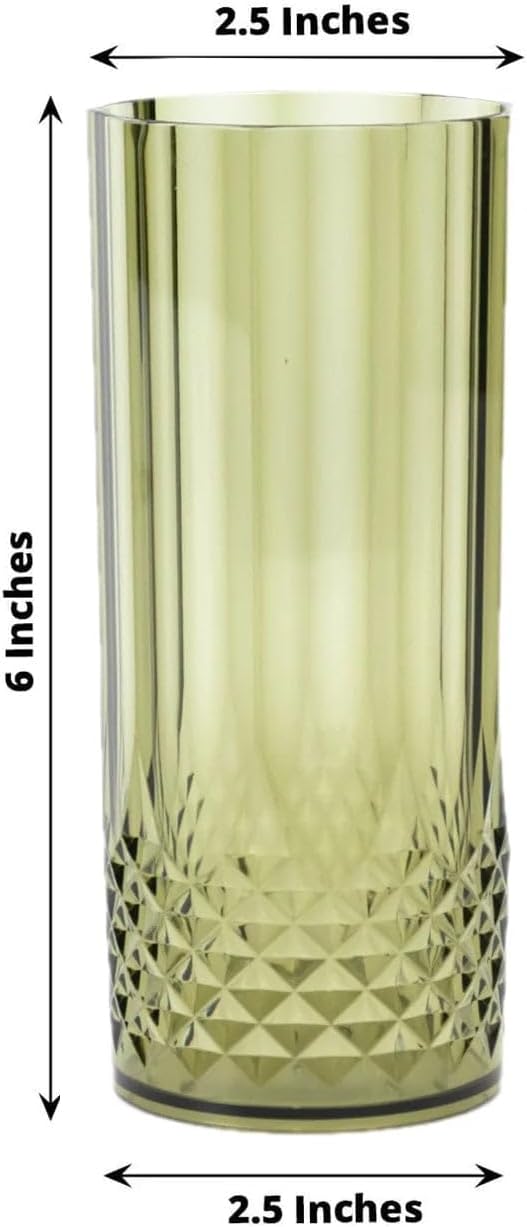 Efavormart 6-Pack Plastic Highball Glasses, 14oz Shatterproof Crystal Cut Drink Glasses for Kitchen Mojito Whiskey Cocktail, Dusty Sage Green